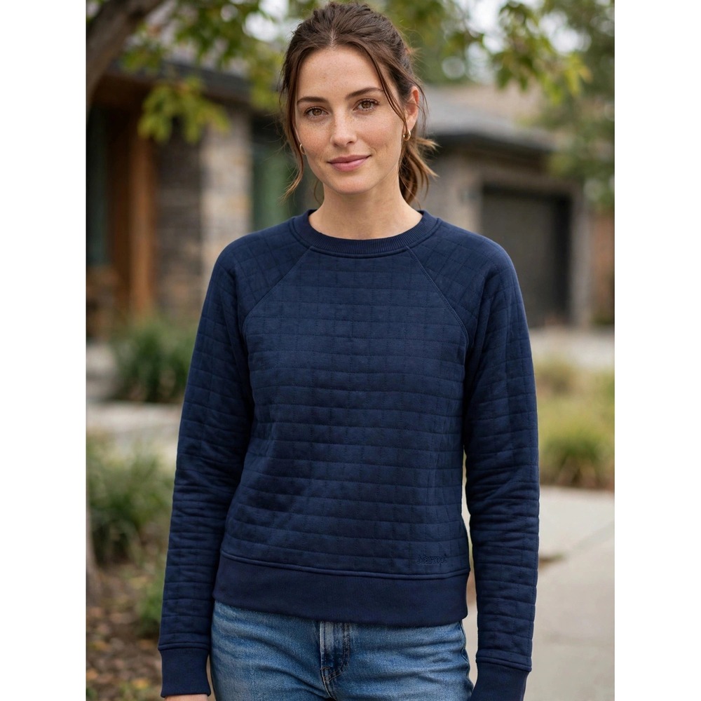 Marmot Mountain Works Navy Blue Quilted Raglan Sweatshirt M13288 Womens Large